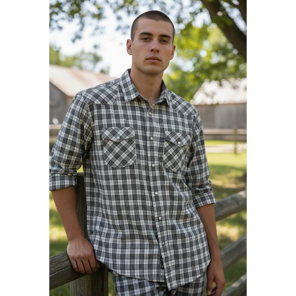 Panhandle Slim Men’s Western Plaid Button Down Shirt Mens Medium 100% Cotton